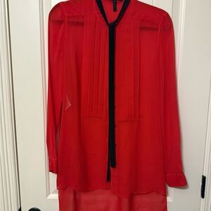 BCBGMaxAzria Red Blouse with Black Trim